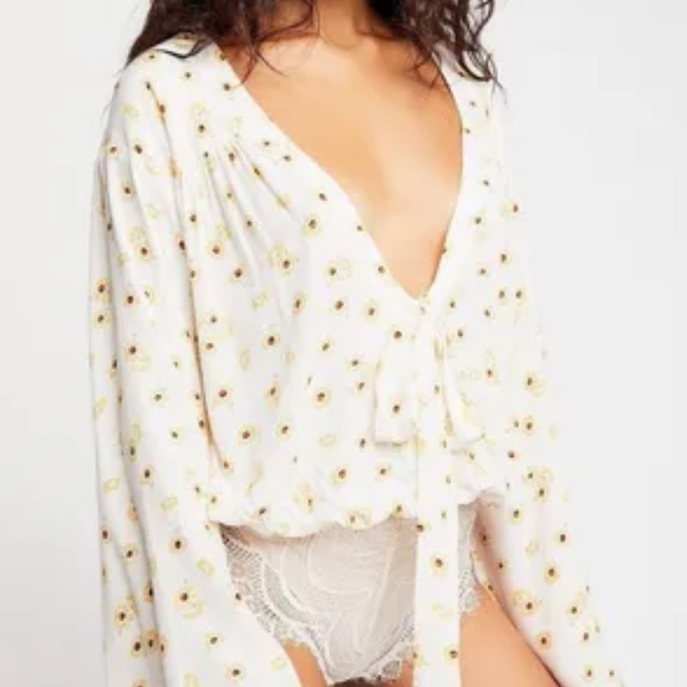 Free People Sunflower Yellow and White Blouse sz L